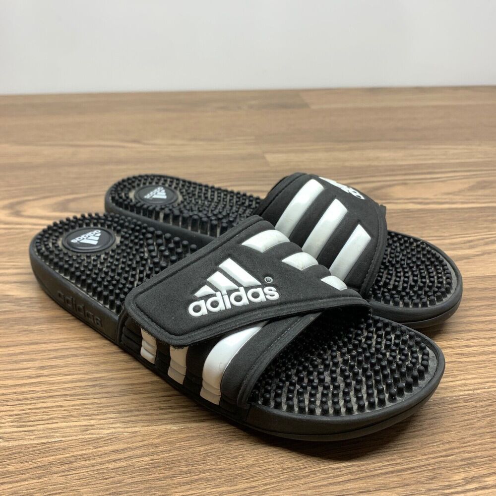 Adidas Youth Adissage Slides Boys Size 8 EU 42 Black White Massage Hook and Loop